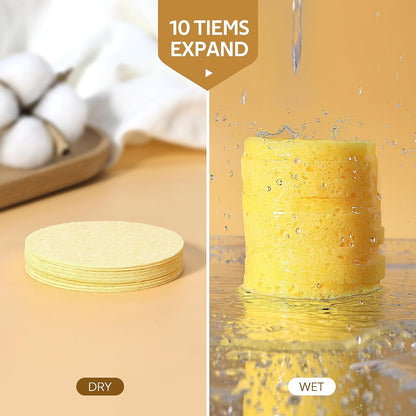 50-Count Compressed Face Sponges, 100% Natural Wooden Cellulose Cosmetic Spa Sponge for Facial Cleansing, Exfoliating Mask, Makeup Removal
