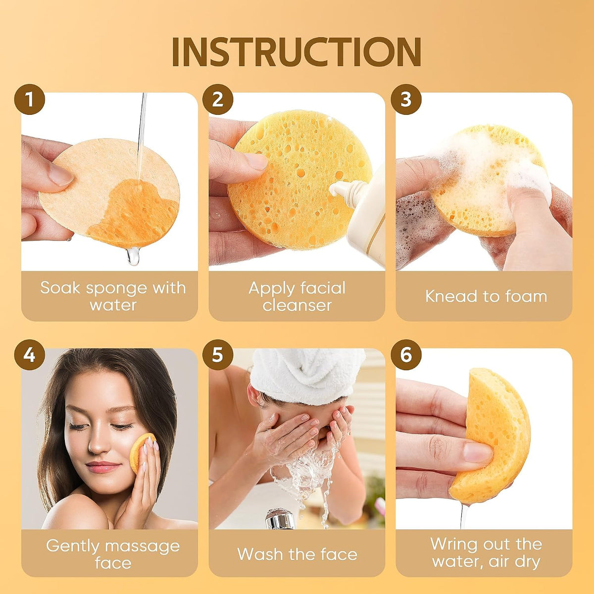 50-Count Compressed Face Sponges, 100% Natural Wooden Cellulose Cosmetic Spa Sponge for Facial Cleansing, Exfoliating Mask, Makeup Removal
