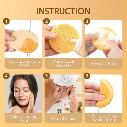 50-Count Compressed Face Sponges, 100% Natural Wooden Cellulose Cosmetic Spa Sponge for Facial Cleansing, Exfoliating Mask, Makeup Removal