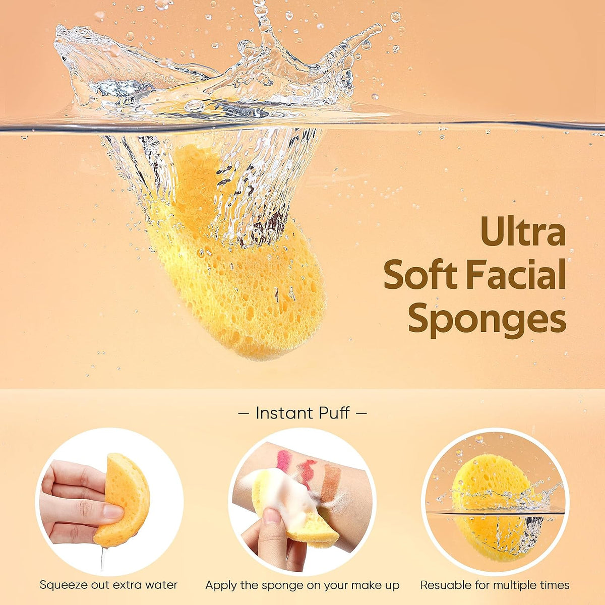 50-Count Compressed Face Sponges, 100% Natural Wooden Cellulose Cosmetic Spa Sponge for Facial Cleansing, Exfoliating Mask, Makeup Removal