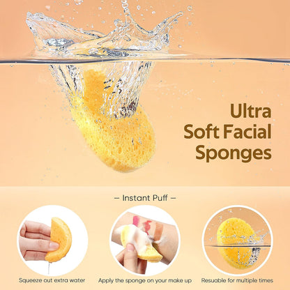 50-Count Compressed Face Sponges, 100% Natural Wooden Cellulose Cosmetic Spa Sponge for Facial Cleansing, Exfoliating Mask, Makeup Removal