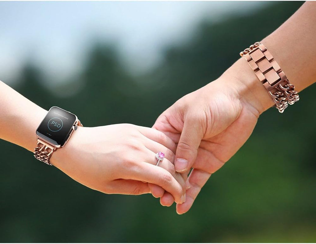 Compatible Apple Watch Band for Woman Man 41Mm 38Mm 40Mm, Stainless Steel Cowboy Style for Iwatch Series 11/10/9/8/7/6/5/4/3/2 Se Ultra Bracelet (Rose Gold)