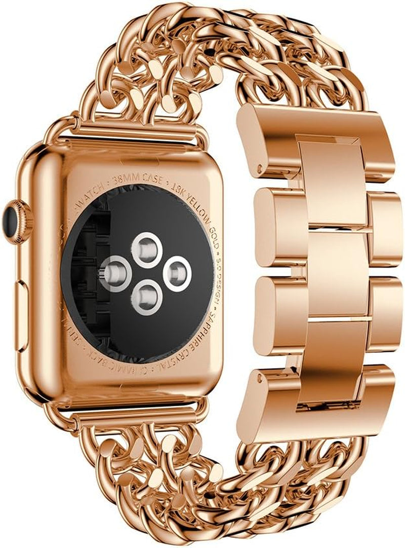 Compatible Apple Watch Band for Woman Man 41Mm 38Mm 40Mm, Stainless Steel Cowboy Style for Iwatch Series 11/10/9/8/7/6/5/4/3/2 Se Ultra Bracelet (Rose Gold)