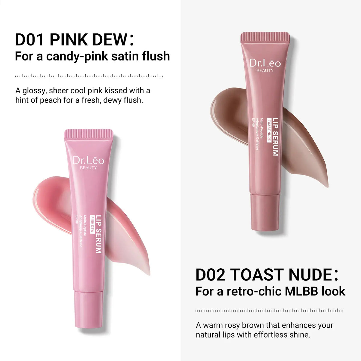 Dr.Leo Tinted Peptide Lip Serum – Brightens Dull-Looking Lips & Smooths Lip Lines, Sheer-To-Buildable Glossy Color + Hydrating Lip Care, Pink Dew / Toast Nude, 15G #Sohochic #Tiktokshopbacktoschool, Lip Tint, Moisturize, Daily