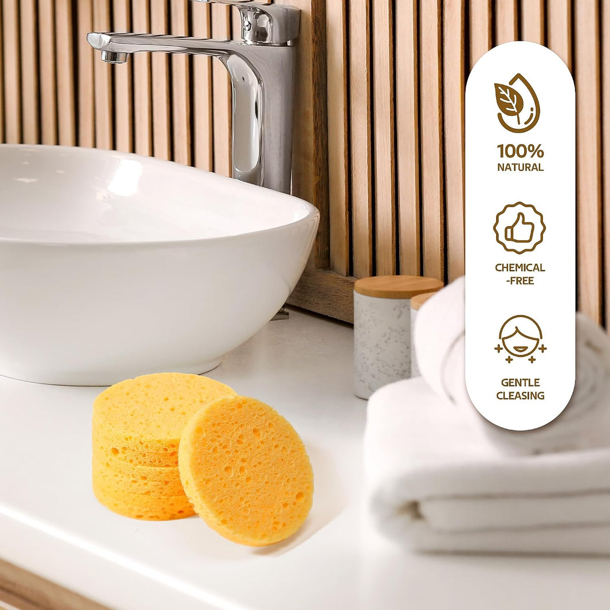50-Count Compressed Face Sponges, 100% Natural Wooden Cellulose Cosmetic Spa Sponge for Facial Cleansing, Exfoliating Mask, Makeup Removal