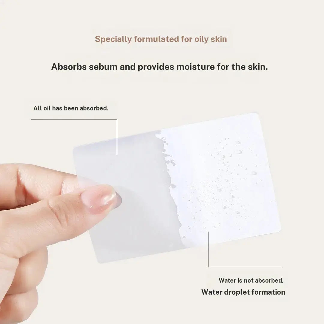 MORE or MORE White Film Cosmetic Oil Blotting Sheets - High Molecular Polymer, Oil-Absorbent, Water-Impermeable, Includes Storage Case and Puff-Shaped Pad for Makeup Touch-Ups